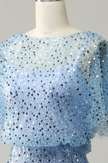 Grey Blue Sequins Bodycon Cocktail Dress