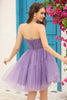 Load image into Gallery viewer, Purple Corset Detachable Long Sleeves A-Line Short Prom Dress