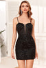 Load image into Gallery viewer, Bodycon Spaghetti Straps Black Sequins Graduation Dress with Criss Cross Back