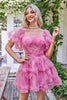 Load image into Gallery viewer, Hot Pink Off the Shoulder Tulle Homecoming Dress