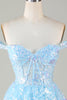 Load image into Gallery viewer, Sparkly Blue Corset Tiered Lace A-Line Short Party Dress