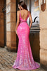 Load image into Gallery viewer, Hot Pink Glitter Mermaid Prom Dress with Beading Waist