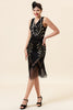 Load image into Gallery viewer, Black Sequins Fringes 1920s Flapper Dress with 20s Accessories Set