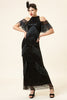 Load image into Gallery viewer, Black Sequined Fringes Long 1920s Gatsby Flapper Dress with 20s Accessories Set