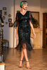 Load image into Gallery viewer, Dark Green Sequined Fringed Short Sleeves 1920s Gatsby Dress with Accessories Set
