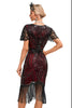 Load image into Gallery viewer, Sparkly Fringes Burgundy 1920s Dress with Accessories Set
