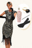 Load image into Gallery viewer, Sparkly Fringes Black Golden Flapper Dress with Accessories Set