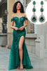 Load image into Gallery viewer, Dark Green Off the Shoulder Appliques Tulle Prom Dress with Accessory