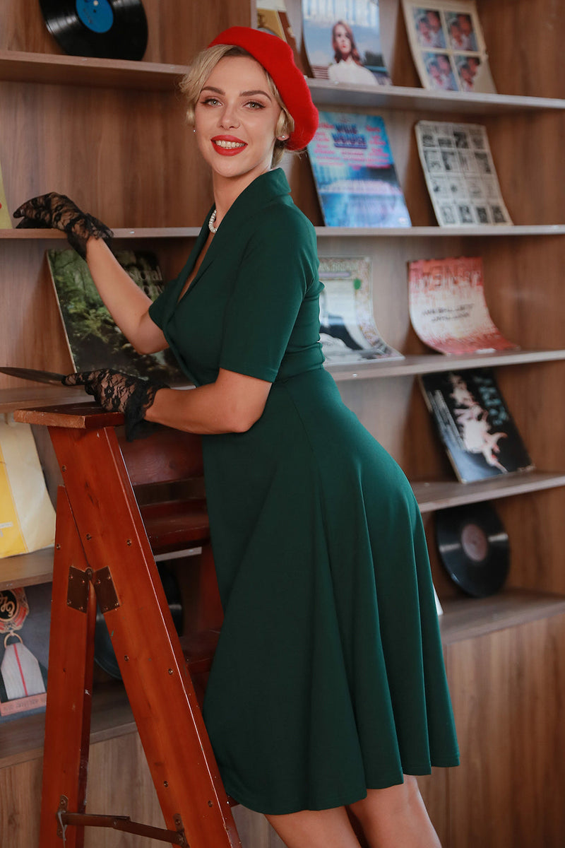 Load image into Gallery viewer, Dark Green Vintage 1950s Dress with Sleeves