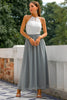 Load image into Gallery viewer, Grey Halter Lace Wedding Guest Dress