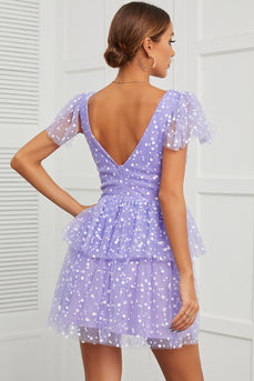 Cute V Neck Purple Party Dress
