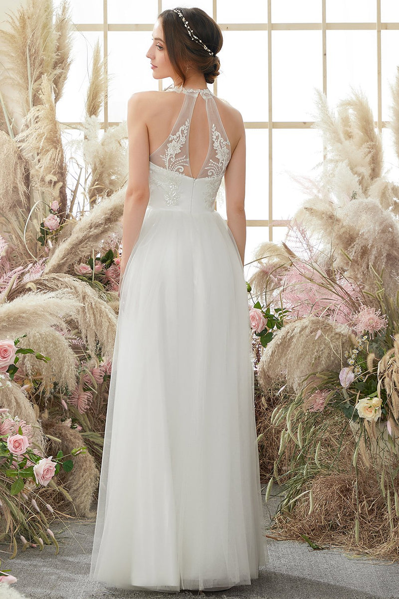 ZAPAKA White Halter Neck Sleeveless Floor Length Wedding Dress – ZAPAKA UK