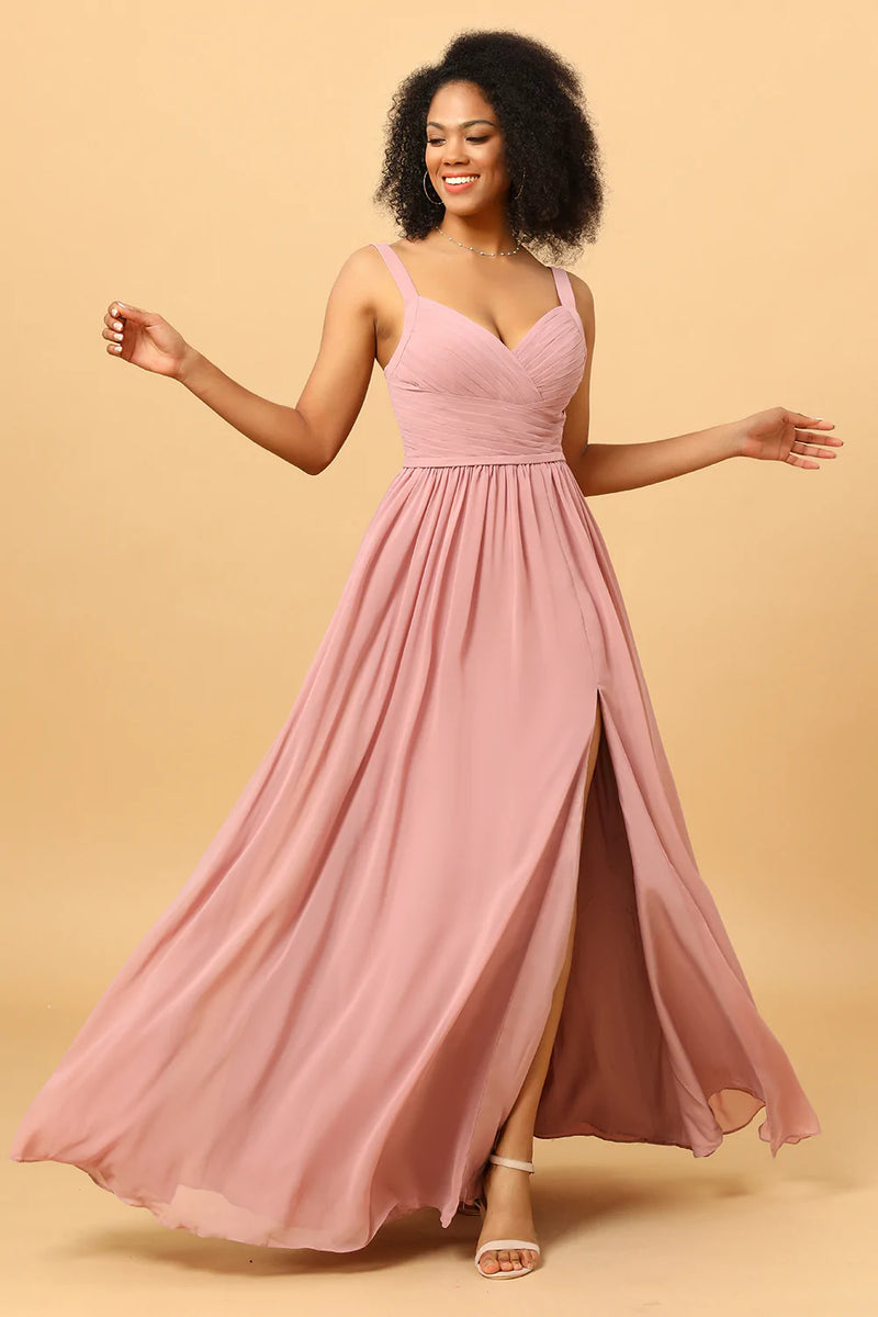 Long blush deals pink bridesmaid dresses