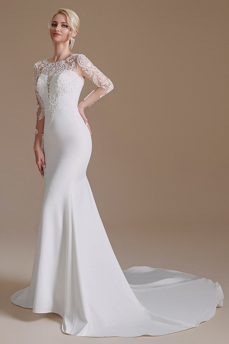 Mermaid style long sales sleeve wedding dress