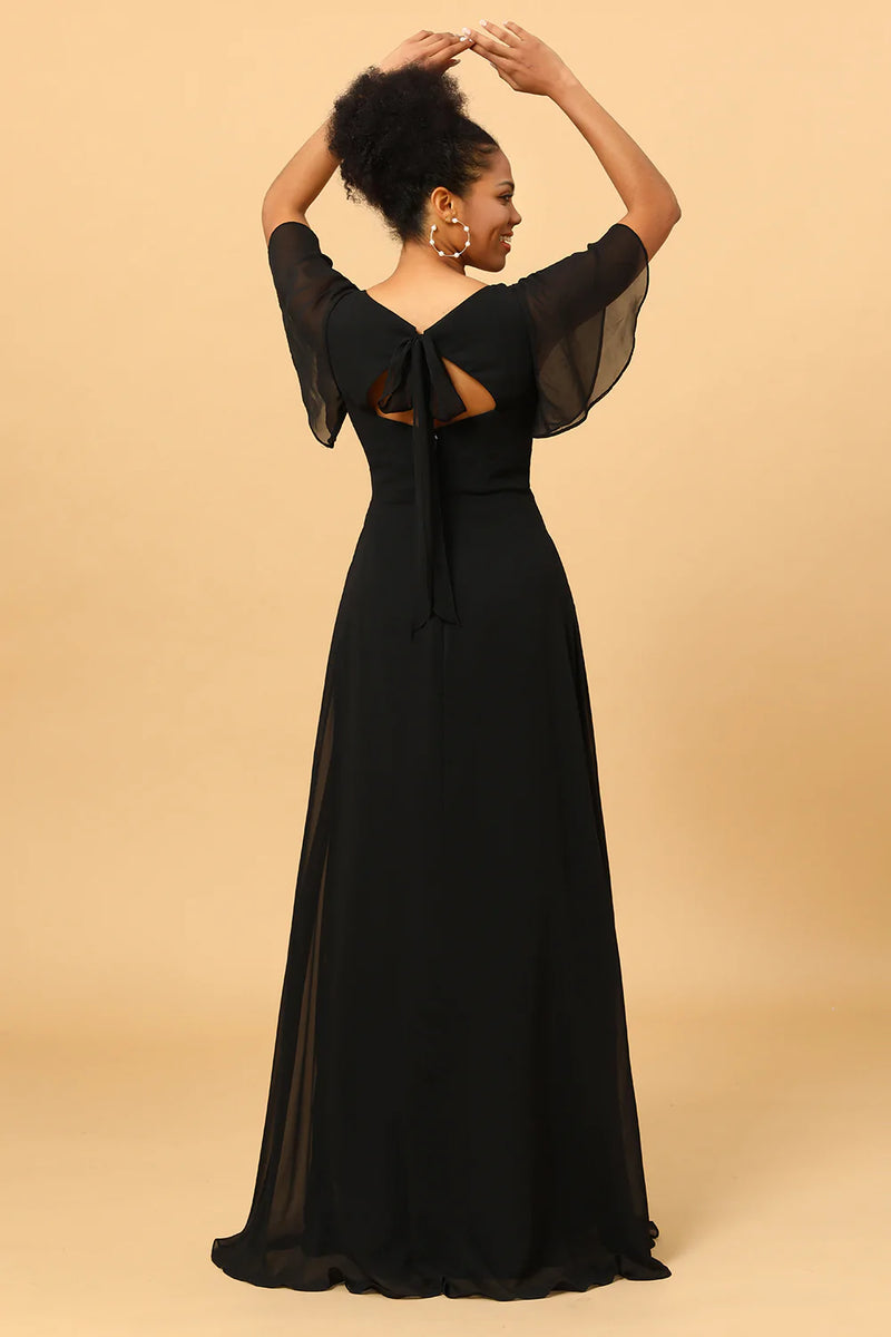 black chiffon bridesmaid dress