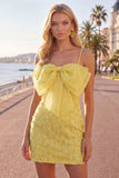 Pink Bodycon Beaded Spaghetti Straps Cocktail Dress with Bow