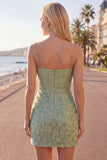 Pink Bodycon Beaded Spaghetti Straps Cocktail Dress with Bow