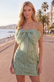 Pink Bodycon Beaded Spaghetti Straps Cocktail Dress with Bow