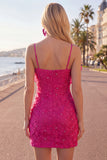 Pink Bodycon Beaded Spaghetti Straps Cocktail Dress with Bow