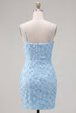 Pink Bodycon Beaded Spaghetti Straps Cocktail Dress with Bow