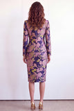 2 Piece Green Flower Peak Lapel Single Breasted Jacquard Work Dress with Slit