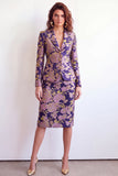 2 Piece Green Flower Peak Lapel Single Breasted Jacquard Work Dress with Slit