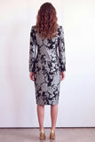2 Piece Green Flower Peak Lapel Single Breasted Jacquard Work Dress with Slit