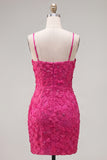 Pink Bodycon Beaded Spaghetti Straps Cocktail Dress with Bow