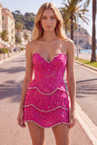Sweetheart Pink Bodycon Mini Cocktail Dress with Beading