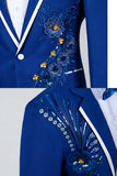 Blue Notched Lapel One Button Embroidered Men's Prom Suits