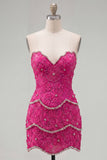 Sweetheart Pink Bodycon Mini Cocktail Dress with Beading