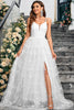 Load image into Gallery viewer, White A Line Spaghetti Straps Tulle Long Prom Dress with Slit