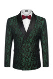 Black Jacquard 2 Piece Shawl Lapel Double Breasted Men's Wedding Suits
