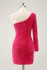 Load image into Gallery viewer, Hot Pink One Shoulder Glitter Sequins Graduation Dress with Slit