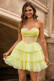Strapless Corset A Line Green Graduation Dress with Beading