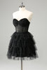 Load image into Gallery viewer, Sparkly Cute A Line Black Sweetheart Tiered Corset Graduation Dress