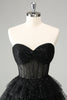 Load image into Gallery viewer, Sparkly A Line Black Sweetheart Tiered Corset Cute Graduation Dress