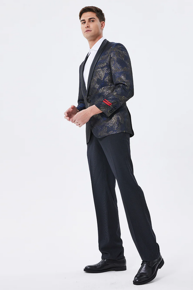 Load image into Gallery viewer, Dark Navy Jacquard Shawl Lapel Men&#39;s Prom Blazer