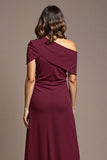 Burgundy A Line Long Mother Of The Bride Dress With Slit