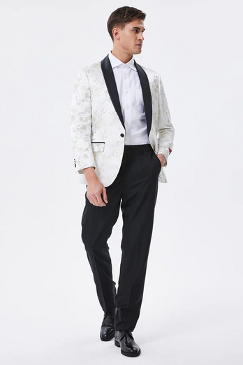 Sparkly White Floral Embroidered Shawl Lapel Men's Blazer