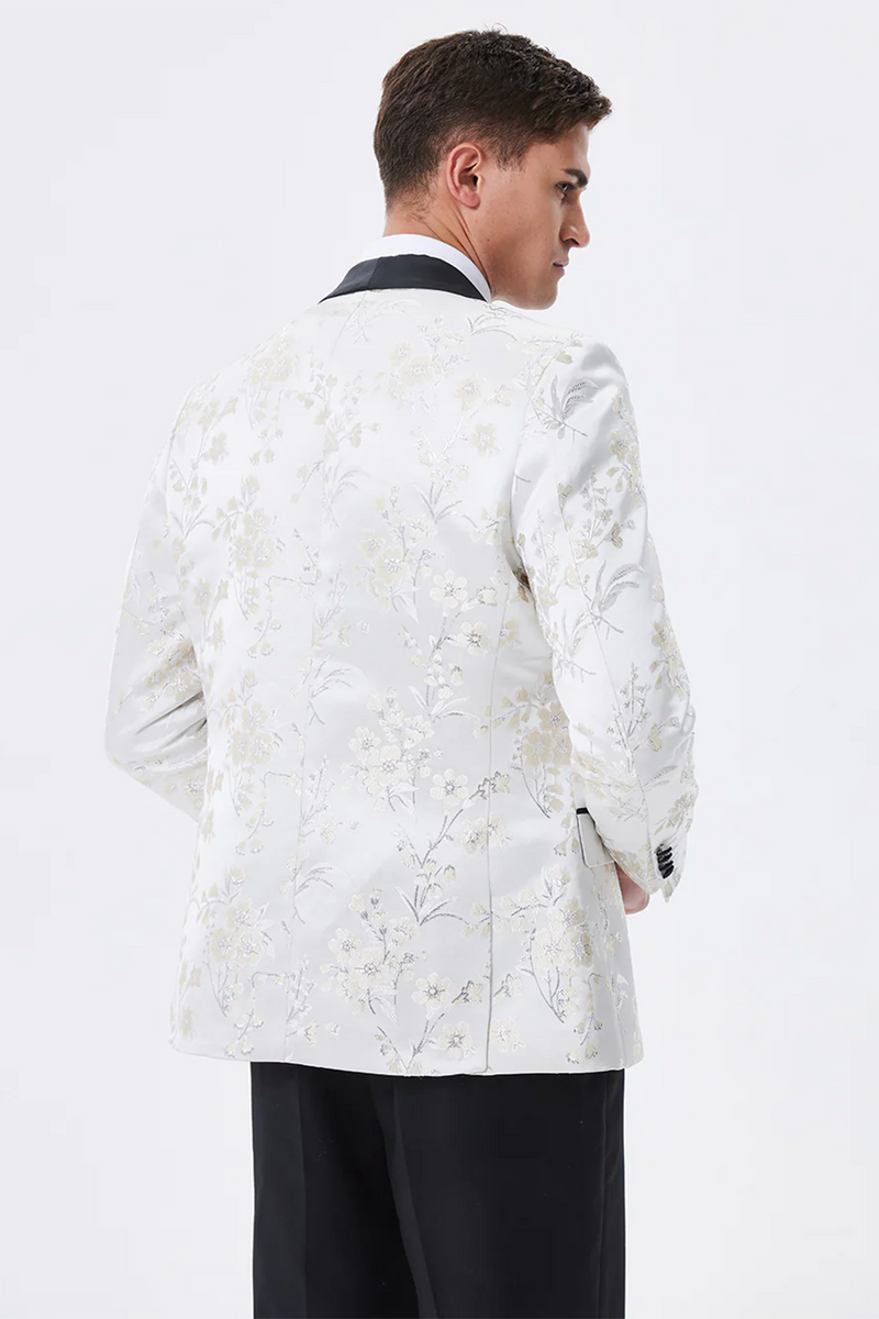 Load image into Gallery viewer, Sparkly White Floral Embroidered Shawl Lapel Men&#39;s Blazer