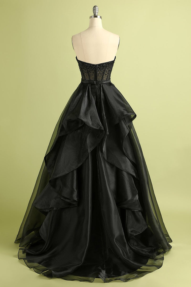 Load image into Gallery viewer, Black Strapless A Line Prom Dress