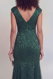 Sage Green Floral V-Neck Mermaid Long Mother of The Bride Dress with Slit