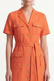 Orange Notched Lapel Single Breasted Short Work Dress with Belt