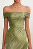 Load image into Gallery viewer, Metallic Satin Green Off The Shoulder Sheath Red Carpet Dress