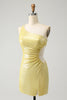 Load image into Gallery viewer, Stylish Yellow Bodycon One Shoulder Short Graduation Dress with Hollow Out