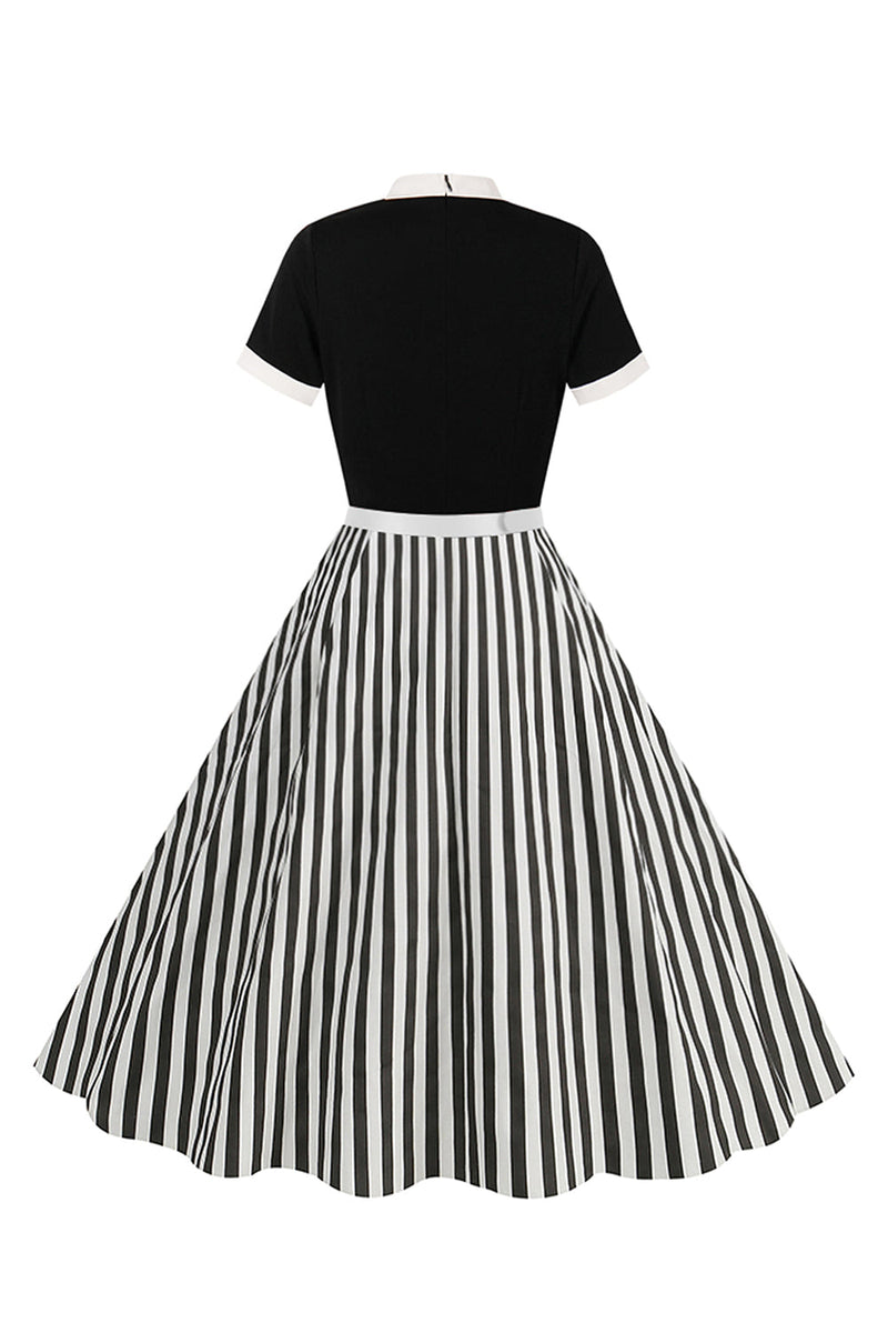 Load image into Gallery viewer, A Line Black Pinstripe 1950s Swing Dress with Short Sleeves