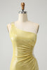 Load image into Gallery viewer, Stylish Yellow Bodycon One Shoulder Short Graduation Dress with Hollow Out