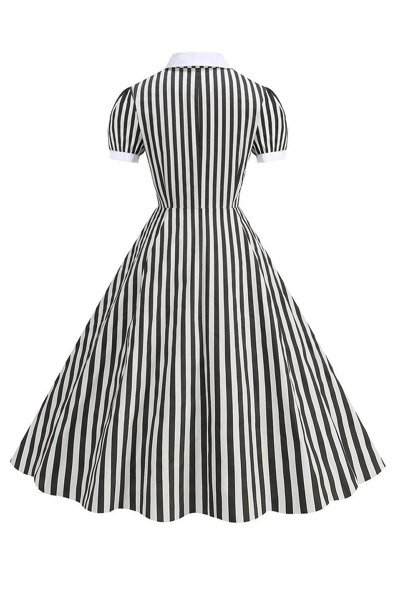 Load image into Gallery viewer, Black A Line Stripe 1950s Dress with Sleeves