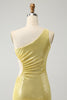 Load image into Gallery viewer, Stylish Yellow Bodycon One Shoulder Short Graduation Dress with Hollow Out